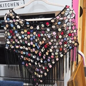 Source Unknown Multicolor Crochet Poncho With Beads.